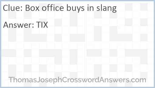 Box office buys in slang Answer