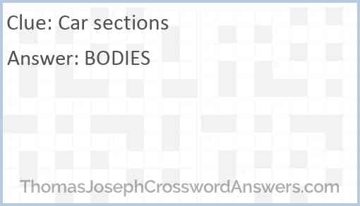 Car sections crossword clue ThomasJosephCrosswordAnswers com