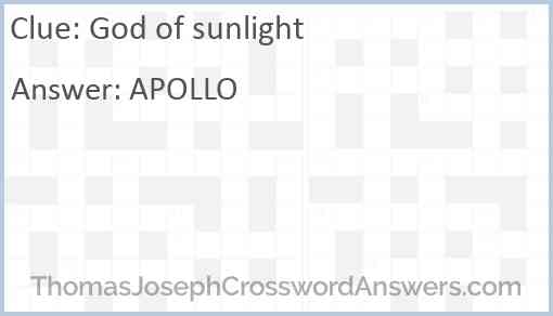 God of sunlight crossword clue ThomasJosephCrosswordAnswers com