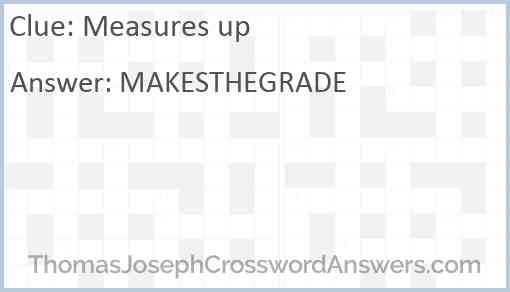 Measures up crossword clue - ThomasJosephCrosswordAnswers.com