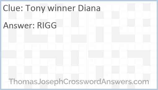 Tony winner Diana crossword clue - ThomasJosephCrosswordAnswers.com