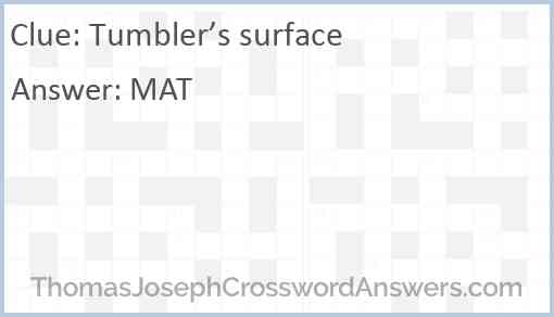 Tumbler s surface crossword clue ThomasJosephCrosswordAnswers com